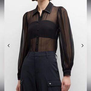ALICE + OLIVIA ; Roanne Sheer Blouson-Sleeve Button-Front Shirt ; worn once